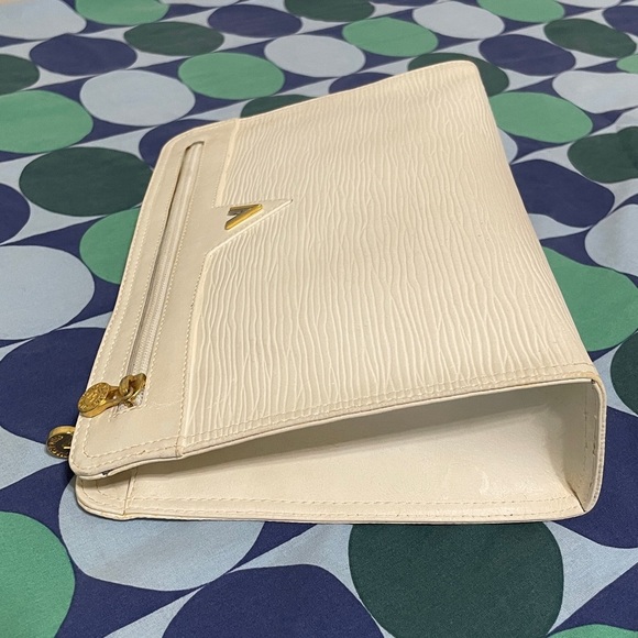 Mario Valentino White Textured Clutch with Gold Accents - Picture 4 of 15